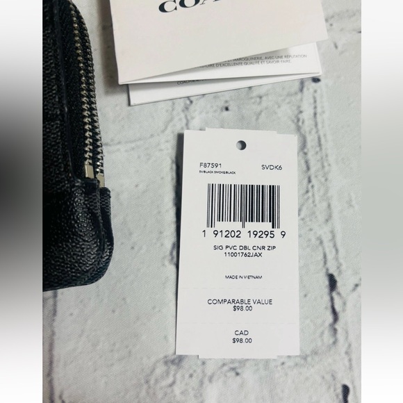 COACH Signature Double Corner Zip Wristlet Wallet Black Smoke PVC - Picture 7 of 10